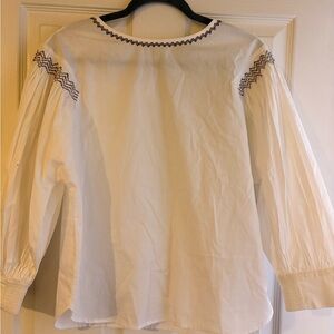 Madewell White Blouse with Black Embroidery